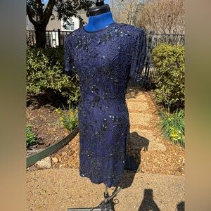 Silky Nites Navy Blue Sequin Dress